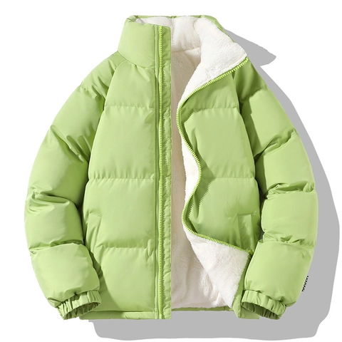 Couples Winter Duck Down Puffer Jacket Stand Collar Fleece Lined Loose Quilted Coat Warm Outerwear Padded Bread Jacket