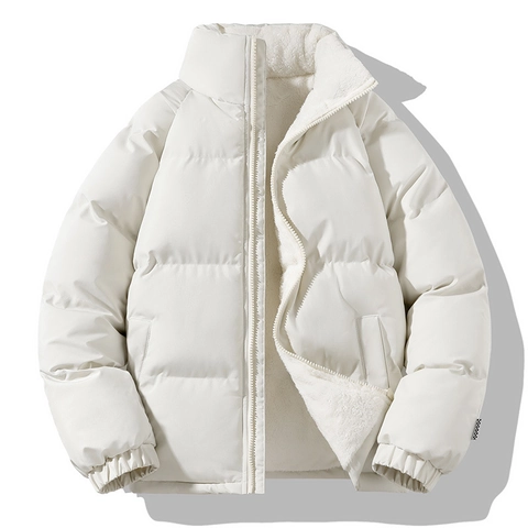 Couples Winter Duck Down Puffer Jacket Stand Collar Fleece Lined Loose Quilted Coat Warm Outerwear Padded Bread Jacket