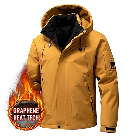 Men Outdoor Hooded Graphene Padded Jacket Windproof Warm Thermal Coat Detachable Hood Multi Pocket Casual Tactical Parka Outerwear