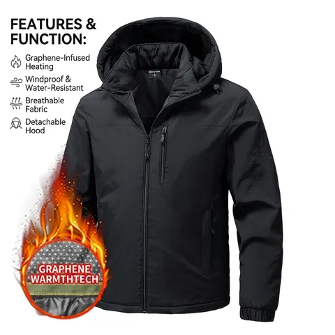 Chaqueta Acolchada con Capucha para Hombre Grafeno Cálido Cortavientos Casual Safari Chaqueta Invierno Color Sólido Abrigo Algodón