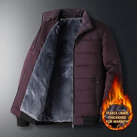 Herren Winter Fleece Gefüttert Verdickt Puffer Jacke Stehkragen Gesteppt Warm Wattierte Mantel Für Mittleren Alters Vater