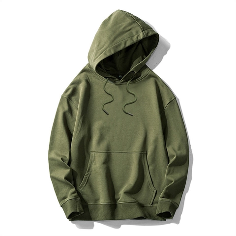 Sudadera con Capucha de Color Sólido para Hombre 100% Algodón Corte Holgado Casual de Manga Larga con Bolsillo Canguro