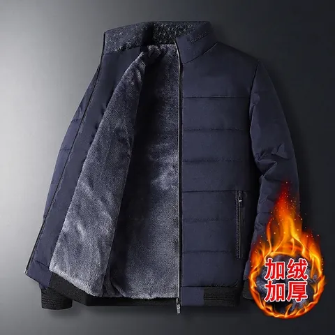Herren Winter Fleece Gefüttert Verdickt Puffer Jacke Stehkragen Gesteppt Warm Wattierte Mantel Für Mittleren Alters Vater