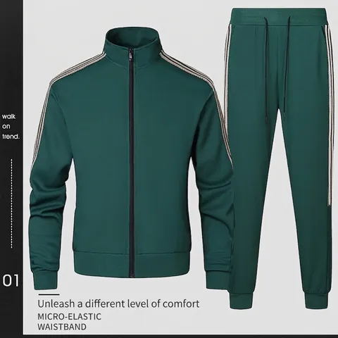 Heren Sportief Trainingspak Staande Kraag Jas Met Volledige Rits En Joggingbroek Met Zijstrepen Atletische Outfit