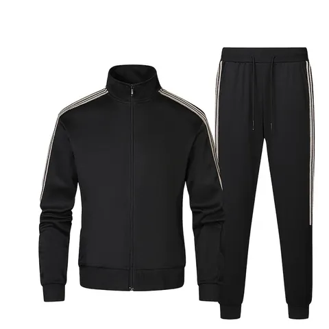 Heren Sportief Trainingspak Staande Kraag Jas Met Volledige Rits En Joggingbroek Met Zijstrepen Atletische Outfit