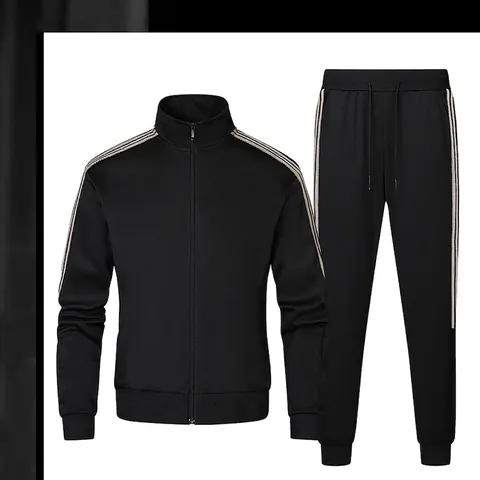 Herren Sport Trainingsanzug Stehkragen Jacke Mit Durchgehendem Reißverschluss Und Jogginghose Mit Kontraststreifen Outfit