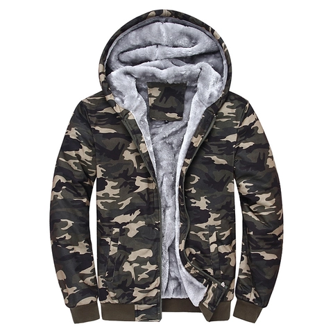 Heren Camouflage Hoodie Jas Met Fleece Gevoerd Winter Warm Sherpa Gevoerde Jas Slim Fit Casual Militaire Jas Voor Mannen