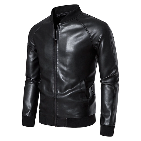 Chaqueta Bomber de Cuero para Hombre Piel Sintética PU Cortavientos Chaqueta de Moto Con Puños Acanalados Cremallera Abrigo para Hombre Casual