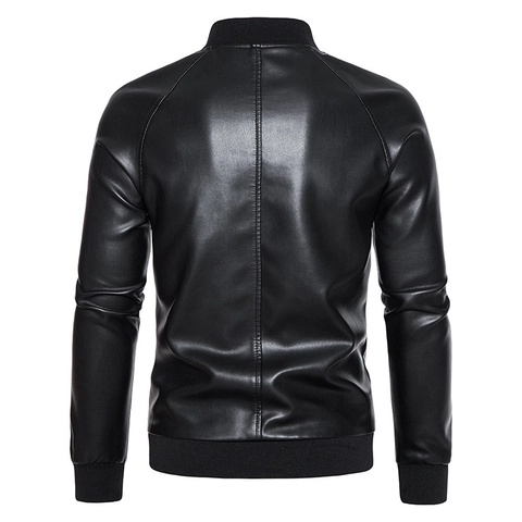 Chaqueta Bomber de Cuero para Hombre Piel Sintética PU Cortavientos Chaqueta de Moto Con Puños Acanalados Cremallera Abrigo para Hombre Casual