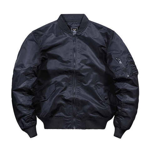 Blouson Bombardier Homme MA-1 Veste de Vol Coupe-vent Nylon Polyester Style Militaire Fermeture Éclair Vêtement Quotidien