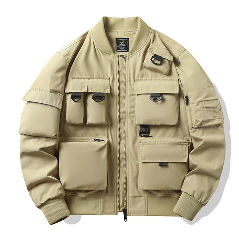 Giacca Bomber da Uomo Techwear Multi Tasca Giacca da Volo Vintage Amekaji Giacca a Vento Giacca da Moto Outdoor Casual