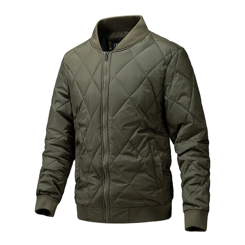 Men's Diamond Quilted Bomber Jacket Lightweight Warm 100% Polyester Padded Coat Full Zip Casual Winter Outerwear For Men