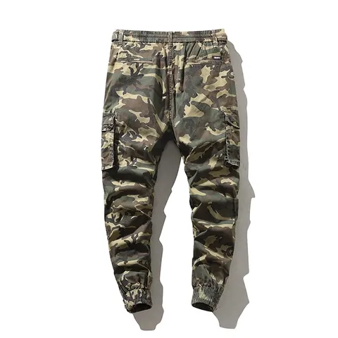 Herren Cargohose Mit Tarnmuster Baumwolle Elasthan Multi-Taschen Outdoor Casual Elastischer Bund Reißverschluss Bündchen Jogger Militärstil Hose