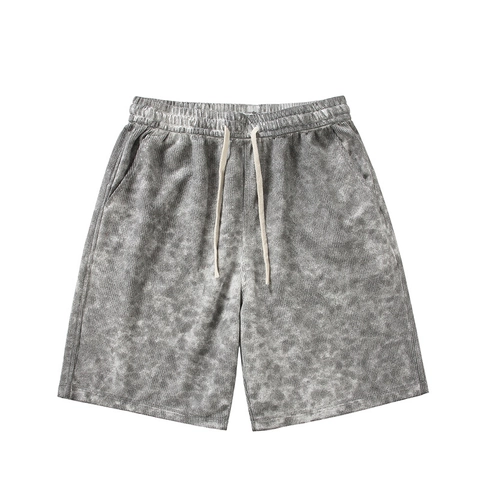 Men's Casual Waffle Knit Shorts Acid Wash Drawstring Elastic Waist Shorts For Summer Streetwear Breathable Men Sportswear