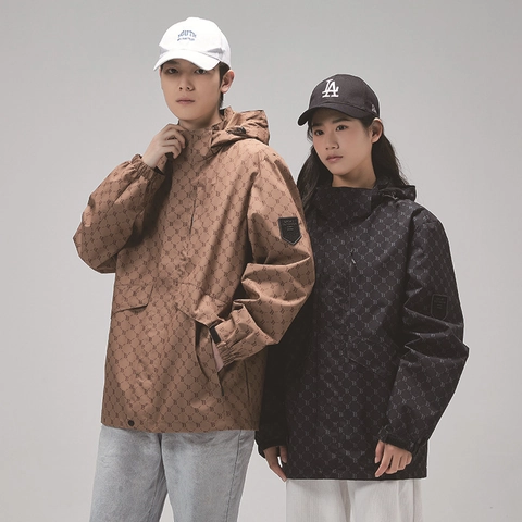 Chaqueta Con Capucha para Hombre Resistente al Viento Impermeable Moda Estampado Monograma Abrigo Deportivo Casual Streetwear