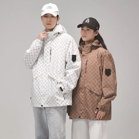 Chaqueta Con Capucha para Hombre Resistente al Viento Impermeable Moda Estampado Monograma Abrigo Deportivo Casual Streetwear