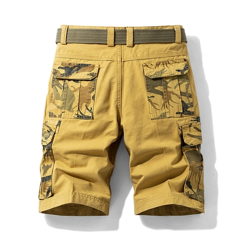 Pantaloncini Cargo da Uomo in Cotone Multitasca Patchwork Mimetico Con Cintura Intrecciata Outdoor Casual Shorts Uomo