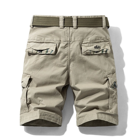 Pantaloncini Cargo da Uomo Cotone Elastan Multi Tasche Larghi Workwear Con Cintura Ricamo Relax Pantaloni Estivi Outdoor