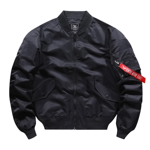 Men MA-1 Flight Jacket Windproof Nylon Outer Polyester Lining Ribbed Trim Utility Pocket Red Tag Military Bomber Jacket Outerwear