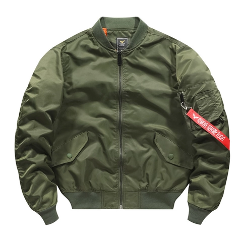 Men MA-1 Flight Jacket Windproof Nylon Outer Polyester Lining Ribbed Trim Utility Pocket Red Tag Military Bomber Jacket Outerwear