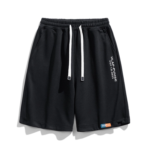 Herren Casual Waffelstruktur Shorts Elastischer Kordelzug Bund Sportliche Five-Point-Hose Buchstaben-Druck Streetwear Shorts