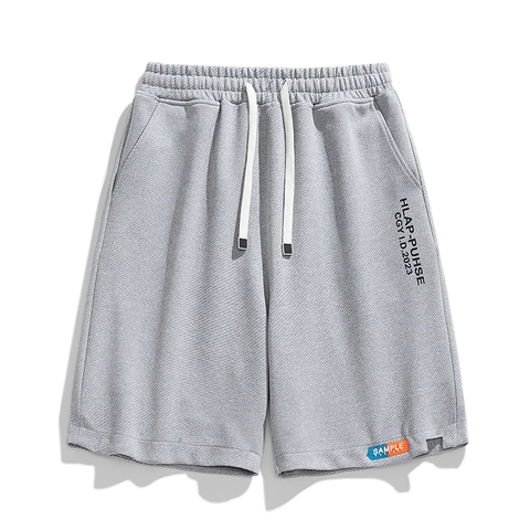 Herren Casual Waffelstruktur Shorts Elastischer Kordelzug Bund Sportliche Five-Point-Hose Buchstaben-Druck Streetwear Shorts