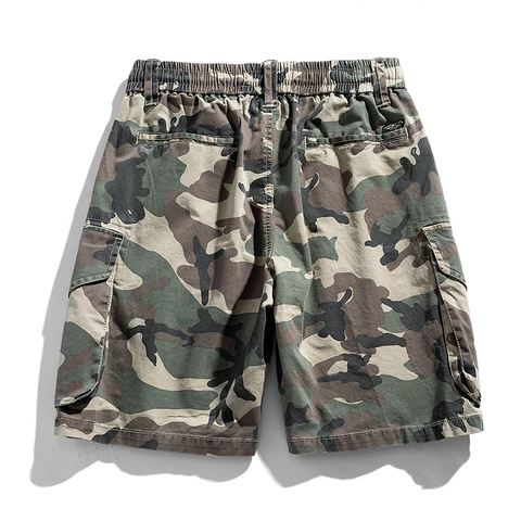 Men Camouflage Cargo Shorts Cotton Blend Multi Pocket Elastic Waist Drawstring Casual Summer Loose Techwear Shorts
