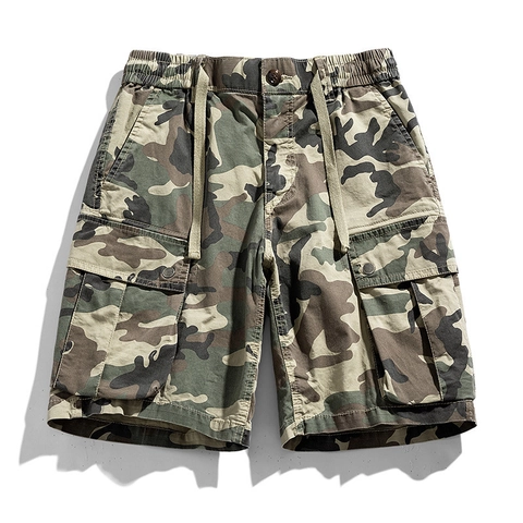 Men's Camouflage Cargo Shorts 100% Cotton Loose Fit Multi Pocket Summer Casual Shorts Japanese Style Tactical Short Pants