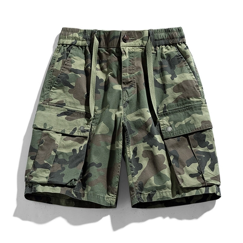 Men's Camouflage Cargo Shorts 100% Cotton Loose Fit Multi Pocket Summer Casual Shorts Japanese Style Tactical Short Pants