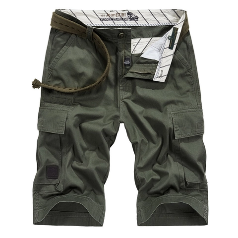 Pantaloncini Cargo in Cotone da Uomo Casual Multitasche Militari Tattici Outdoor con Cintura Intrecciata Pantaloni da Lavoro