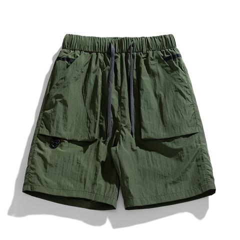 Men Quick Drying Cargo Shorts Loose Fit Outdoor Casual Utility Shorts Multi Pockets Elastic Waist Drawstring Summer Beach Bottoms For Men