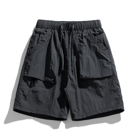 Men Quick Drying Cargo Shorts Loose Fit Outdoor Casual Utility Shorts Multi Pockets Elastic Waist Drawstring Summer Beach Bottoms For Men