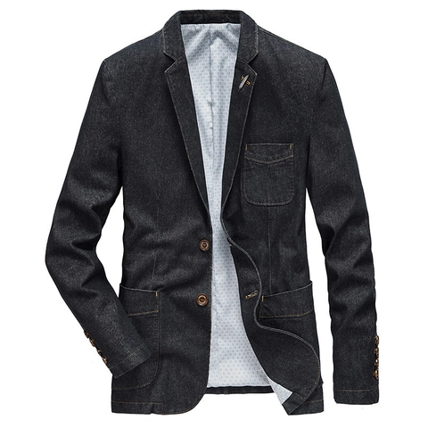 Americana Vaquera para Hombre Corte Entallado Mezcla de Algodón con Costuras en Contraste Chaqueta Business Casual Solapa