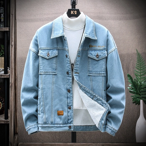 Veste en Jean pour Homme Avec Doublure en Sherpa Décontractée Manteau Trucker Hiver Chaud Veste en Jean Lavée Lourde