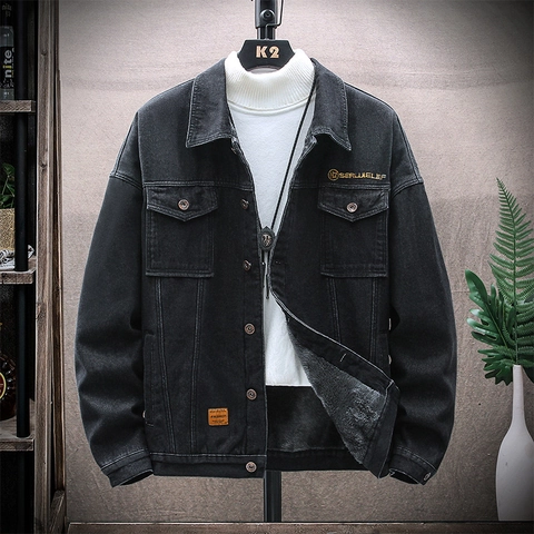 Veste en Jean pour Homme Avec Doublure en Sherpa Décontractée Manteau Trucker Hiver Chaud Veste en Jean Lavée Lourde