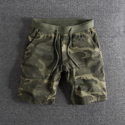 Pantalones Cortos Cargo Camuflaje Hombre Puro Algodón Cintura Elástica Lavado Cordón Casual Verano Trabajo Aire Libre