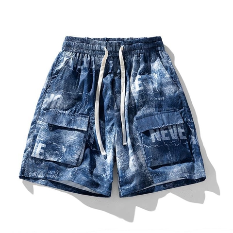 Ανδρικά Streetwear Cargo Σορτς Πολυεστέρας Casual Χαλαρή Γραμμή Πλυμένο Τύπωμα Γράμματα Καλοκαιρινά Σορτς με Κορδόνι για Ταξίδια