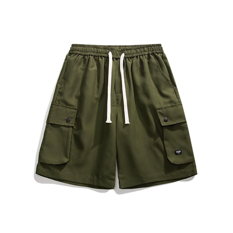 Pantalones Cortos Cargo de Fibra de Bambú para Hombre Verano Casual Multibolsillos Cintura Elástica Pierna Recta Moda