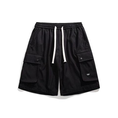 Pantalones Cortos Cargo de Fibra de Bambú para Hombre Verano Casual Multibolsillos Cintura Elástica Pierna Recta Moda