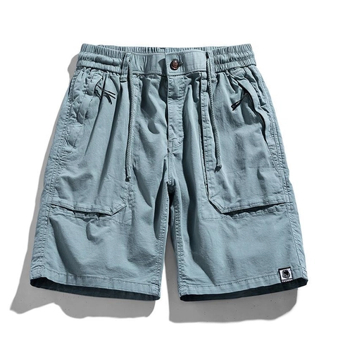 Herren Japanische Casual Cargo Shorts Mehrfachtaschen Locker Sitzende Baumwolle Sommer Workwear Shorts Mit Kordelzug Elastischer Bund