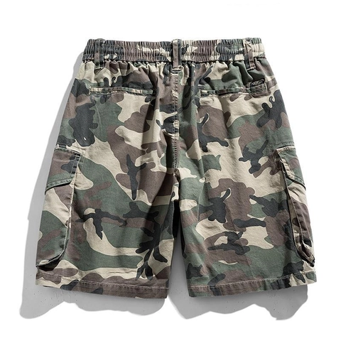 Men's Casual Camouflage Cargo Shorts Cotton Blend Multi Pocket Elastic Waist Drawstring Summer Outdoor Fashion Short Pants
