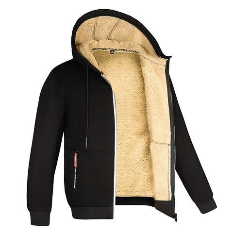 Felpa con Cappuccio da Uomo in Pile con Cerniera Spessa Fodera in Lana di Agnello Casual Giacca Calda Invernale con Cappuccio e Polsini a Costine