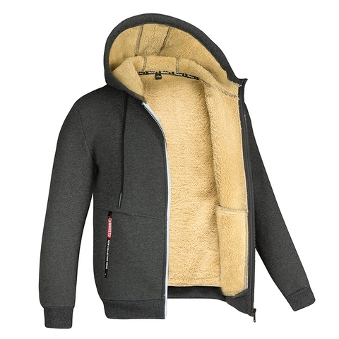 Felpa con Cappuccio da Uomo in Pile con Cerniera Spessa Fodera in Lana di Agnello Casual Giacca Calda Invernale con Cappuccio e Polsini a Costine