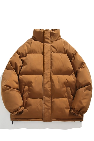 Veste Puffer Minimaliste pour Hommes Col Montant Hiver Style Coréen Ample Chaud Coupe-vent Rembourrée en Coton Couleur Unie
