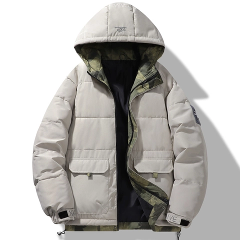 Giacca Imbottita Invernale con Cappuccio da Uomo Cappotto Antivento con Fodera Camouflage Streetwear Casual Cargo Abbigliamento