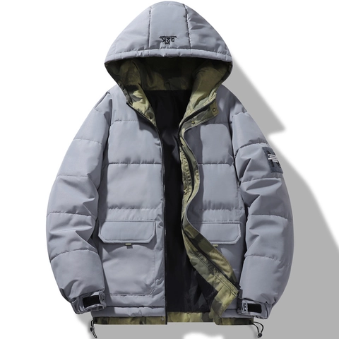 Giacca Imbottita Invernale con Cappuccio da Uomo Cappotto Antivento con Fodera Camouflage Streetwear Casual Cargo Abbigliamento