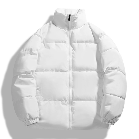 Men's Puffer Jacket 100% Polyester Stand Collar Horizontal Quilting Warm Winter Padded Coat Casual Outerwear For Men