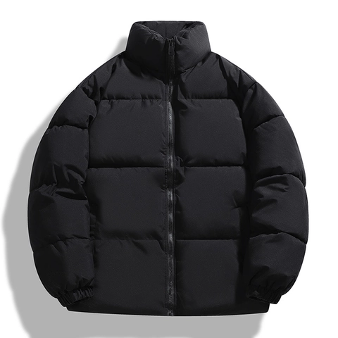 Men's Puffer Jacket 100% Polyester Stand Collar Horizontal Quilting Warm Winter Padded Coat Casual Outerwear For Men
