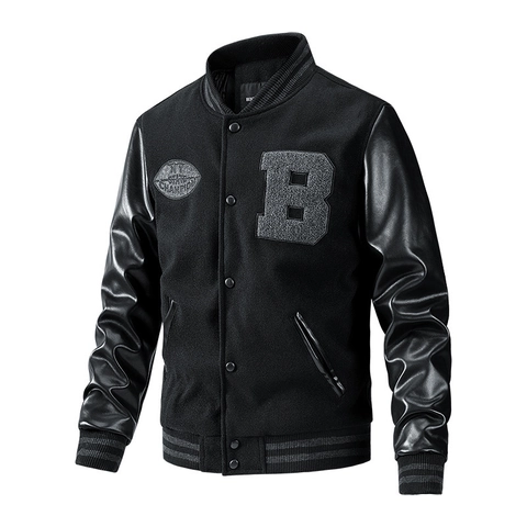Ανδρικό Vintage Varsity Μπουφάν Patchwork Μανίκι από Δέρμα PU Κέντημα Γράμμα B Μπέιζμπολ Μπουφάν Casual Streetwear