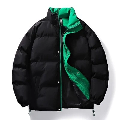 Chaqueta Acolchada de Invierno para Hombre Resistente al Viento Cuello Alto Forro de Contraste Ajuste Holgado Abrigo Cálido Moda